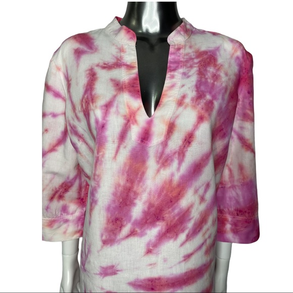 Upcycled Tie Dye Cotton Tunic 3/4 Sleeve Blouse - Picture 2 of 5